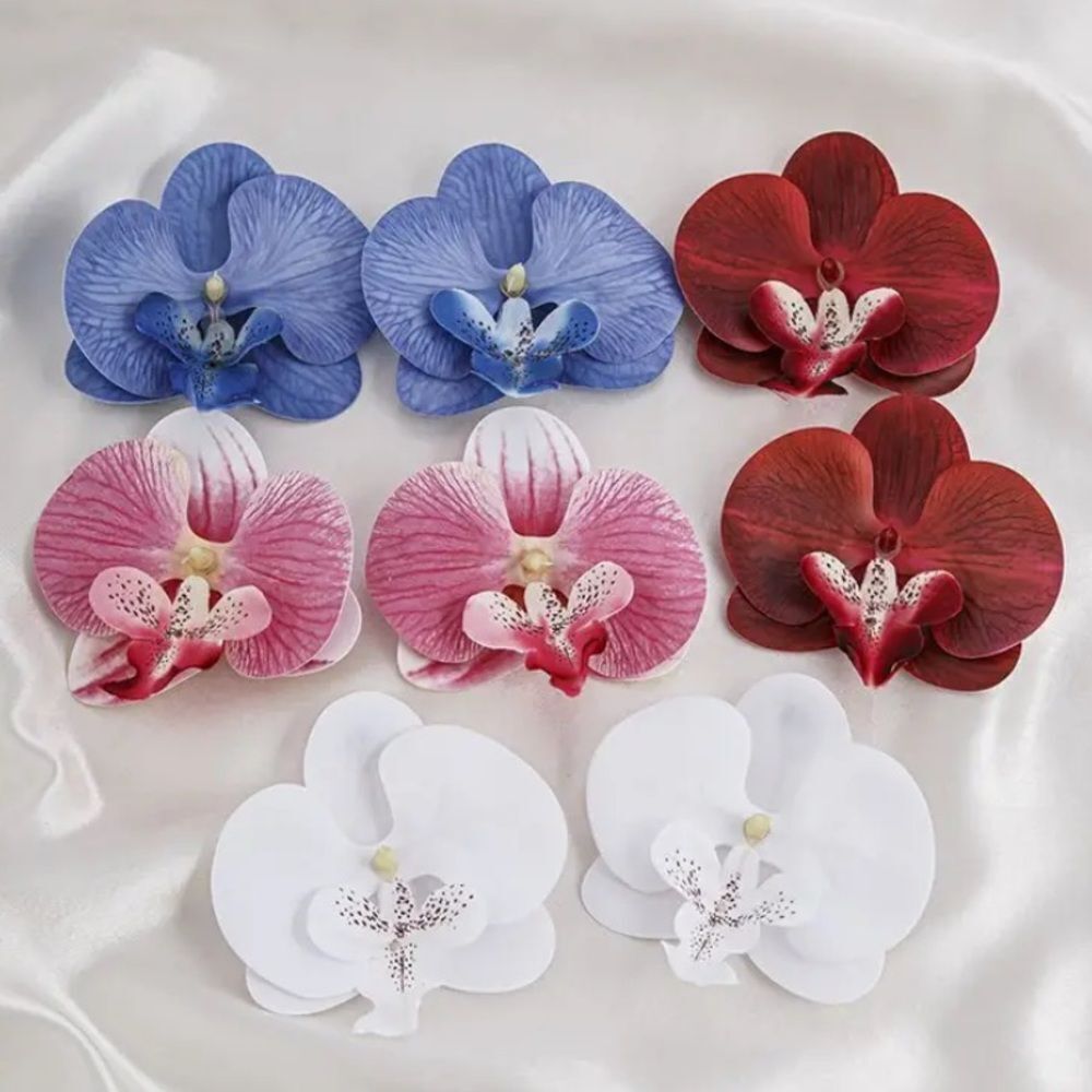 ✨🆕✨ Exquisite Boho Bold Chic Pink White Orchid Flower Stud Earrings ✨ - Picture 6 of 12